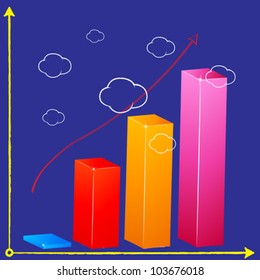 business bar graph in the clouds, abstract vector art illustration