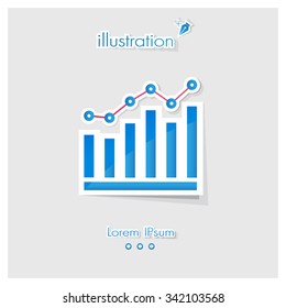 business  Bar Graph Symbol  Blue color  icon paper art style,Vector design element  illustration