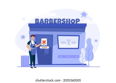 Business barbershop is closed during pandemic illustration