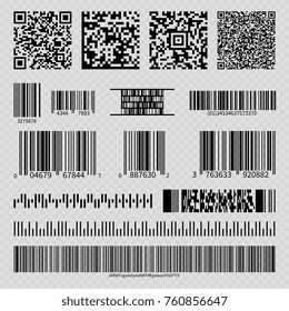 Business barcodes and QR codes isolated on transparent background. Vector illustration