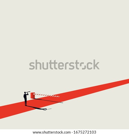 Business barrier overcome with visionary businessman vector concept. Symbol of future, problem solving, motivation. Eps10 illustration.