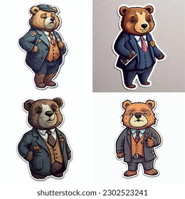 Business bear in business suit cartoon sticker vector graphic