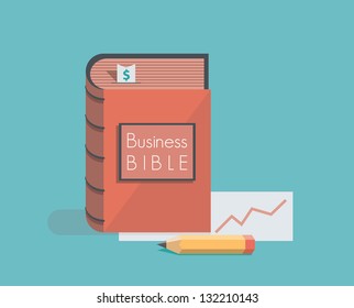 Business Bible with paper growth graph and pencil. Concept for business rules, commandments, quotes and metaphors. You can add any business text you want.