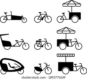 Business Bicycle Icon Set mit Rahmenentwurf Schwarz-Weiß-Vektorgrafik