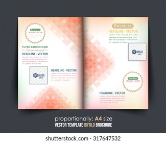 Business Bi-Fold Brochure Design Abstract Square Pattern. Corporate Leaflet, Cover Template