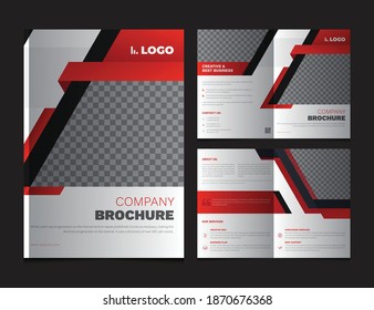 Business Bi-Fold Brochure Design. Corporate Leaflet, Cover Template.  The template of the vector booklet brochure is black and red for business, advertising and printing.