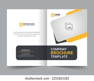 Business bifold brochure or magazine cover design template. Vector modern brochure cover