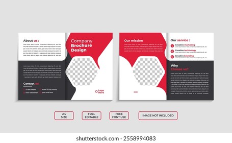 Business Bi-Fold Brochure Template . Includes Photo Placement for Advertising and Printing Designs