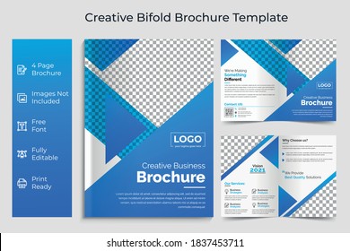 Business bi-fold brochure Template or magazine cover design vector template.Bi-fold brochure design with Abstract shapes, business template for bifold brochure layout. Creative concept folded flyer or