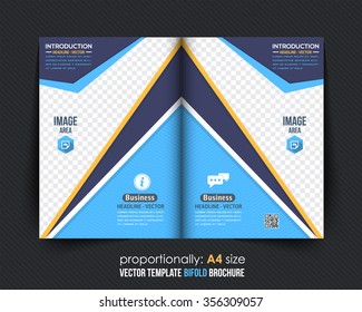 Business Bi-Fold. Triangle Elements Corporate Leaflet, Vector Brochure