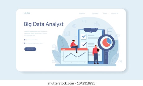 Business big data analysis web banner or landing page. Chart and graph, diagram research. Making report for optimization. Vector flat illustration