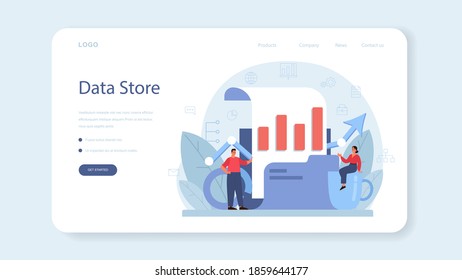 Business big data analysis web banner or landing page. Chart and graph, diagram research. Making report for optimization. Vector flat illustration