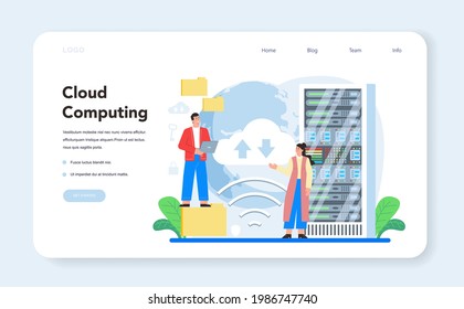 Business big data analytics web banner or landing page. Chart and graph, diagram research, cloud technology. Making report for optimization. Vector flat illustration