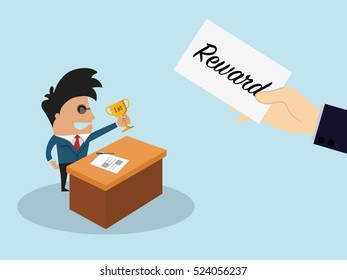 Business big hand giving bonus reward to businessman