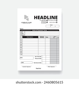 Business Bill design template. hand bill and receipt layout.