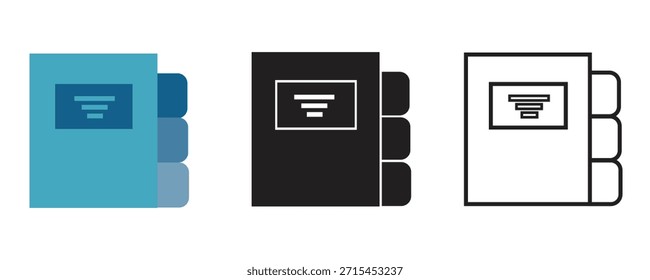 Business Binder e Ícone de Pasta Definidos em Estilo Plano e de Estrutura de Tópicos para Gerenciamento e Documentação do Office