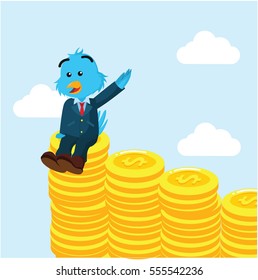 business bird enjoying on stack of coin