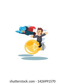 business bird superhero race with business monkey on bulb