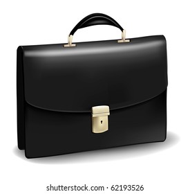 Business black briefcase. Photo-realistic vector.