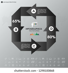 Business Black infographics template 4 steps square. Data and information visualization on the grey background.Eps 10 vector file. 