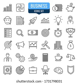 Business black line icons set. Vector Illustration.