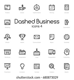 Business black line icons set isolated on light background.