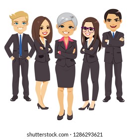 Business black suit team set of office workers with senior manager businesswoman