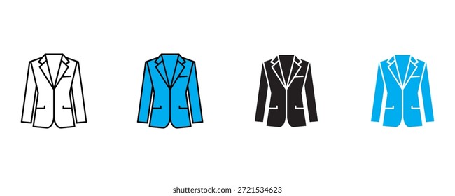 Ícone blazer de negócios definir vetor no fundo branco. jaqueta, profissional, moderna, moda, roupas, ícone vestido formal. ilustração vetorial.