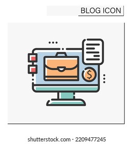 Business blog color icon. Blogging and broadcasting. Online business training or course. Thematic internet community. Online work, freelance. Social media. Isolated vector illustration