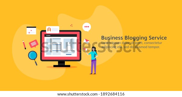 Business blogging, blog post publication, creating\
blog post, content marketing network - conceptual vector\
illustration with\
icons