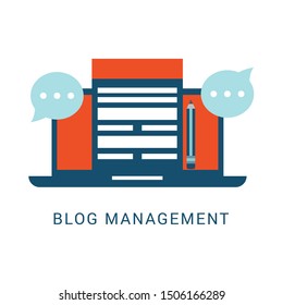 Business Blogging, Commercial Blog posting, Internet Blogging service flat design vector illustration