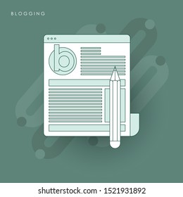 Business Blogging, Commercial Blog posting, Internet Blogging service flat design vector illustration. Concept of line icon with green theme