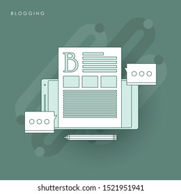 Business Blogging, Commercial Blog posting, Internet Blogging service flat design. Concept of line icon with green theme