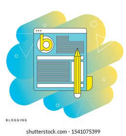 Business Blogging, Commercial Blog posting, Internet Blogging service flat design vector illustration