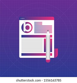 Business Blogging, Commercial Blog posting, Internet Blogging service flat design vector illustration.