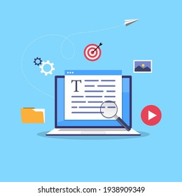 Business blogging concept. Commercial Blog posting, Internet Blogging service flat design vector illustration.