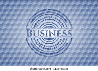 Business blue badge with geometric pattern background.