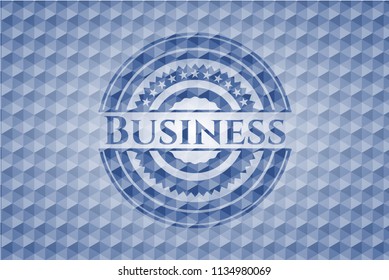 Business blue emblem with geometric pattern background.