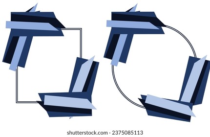business blue round border block on white background, dark blue border design for slide cover page or  wallpaper vector, image frame, photo frame