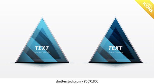 Business blue triangle icon set - light glossy translucent surface