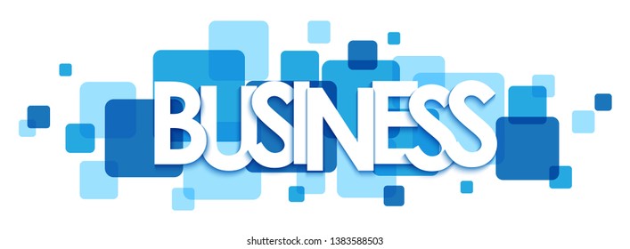 BUSINESS blue typography banner with overlapping squares