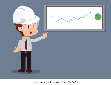 Business board of engineer showing bar graphs