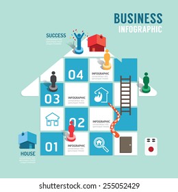 Business Board Game Concept Infographic Step To Success,property Vector Illustration