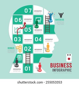 Business board game concept infographic step to success,head shap vector illustration