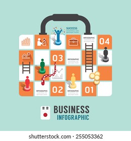 Business board game concept infographic step to success,business bag shap vector illustration