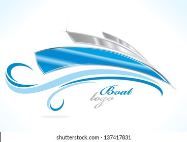 business boat logo with blue waves