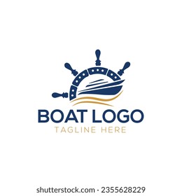 business boat logo with blue waves
