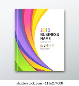 Business book annual report  colorful curve design background, vector illustration