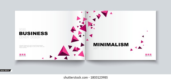 Business book brochure art cover layout. Abstract geometric design, triangles pink, white, a4. Hello technology information banner. Set of modern title page models. Flyer, text, font, vector, leaflet