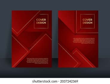 Business book cover design template in red and gold color. Set of two abstract geometric background for cover template, modern corporate concept design